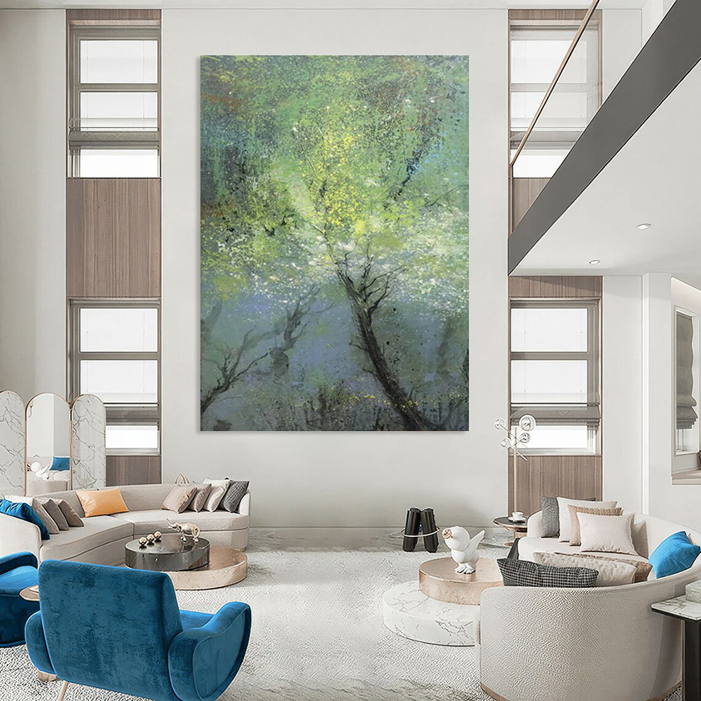 Enchanting Misty Forest Abstract Painting for Serene Spaces HENG247