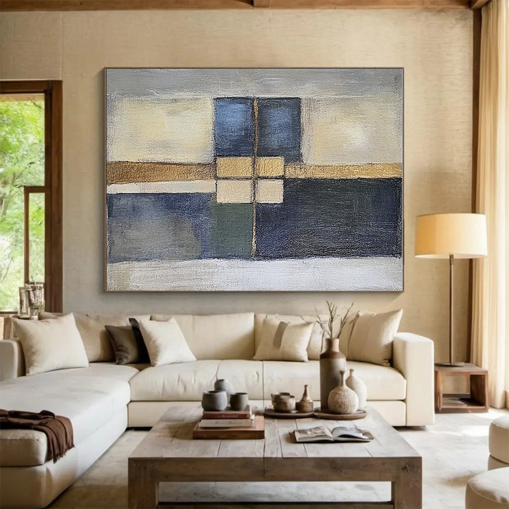 Geometric Color Block Abstract Painting with Metallic Accents WINK814