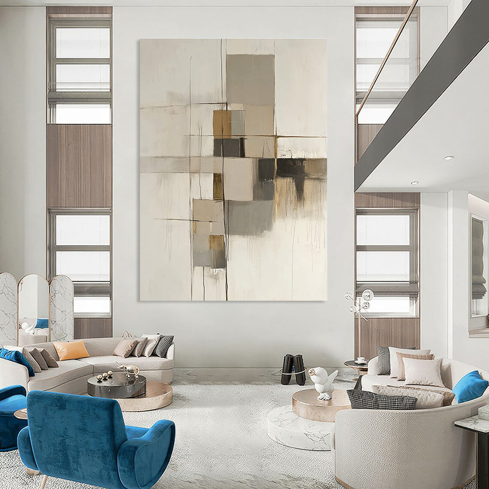 Neutral Geometric Abstract Painting for Mid - Century Modern Offices GAB1214