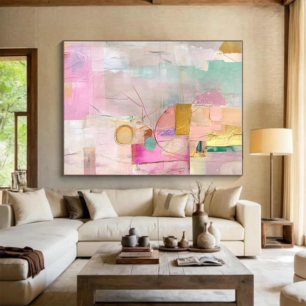 Pastel and Gold Collage Abstract Painting with Delicate Luxury WINK202
