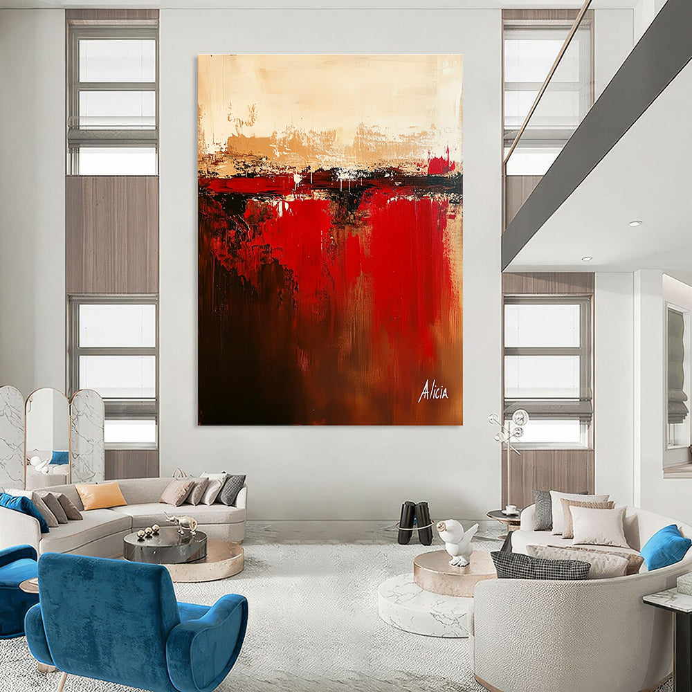 Geometric Abstract with Red Accents Painting for Mid - Century Modern Homes GAB1154