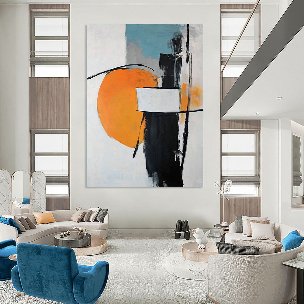 Orange and Black Abstract Painting for Modern Art - Focused Cafes GAB0925