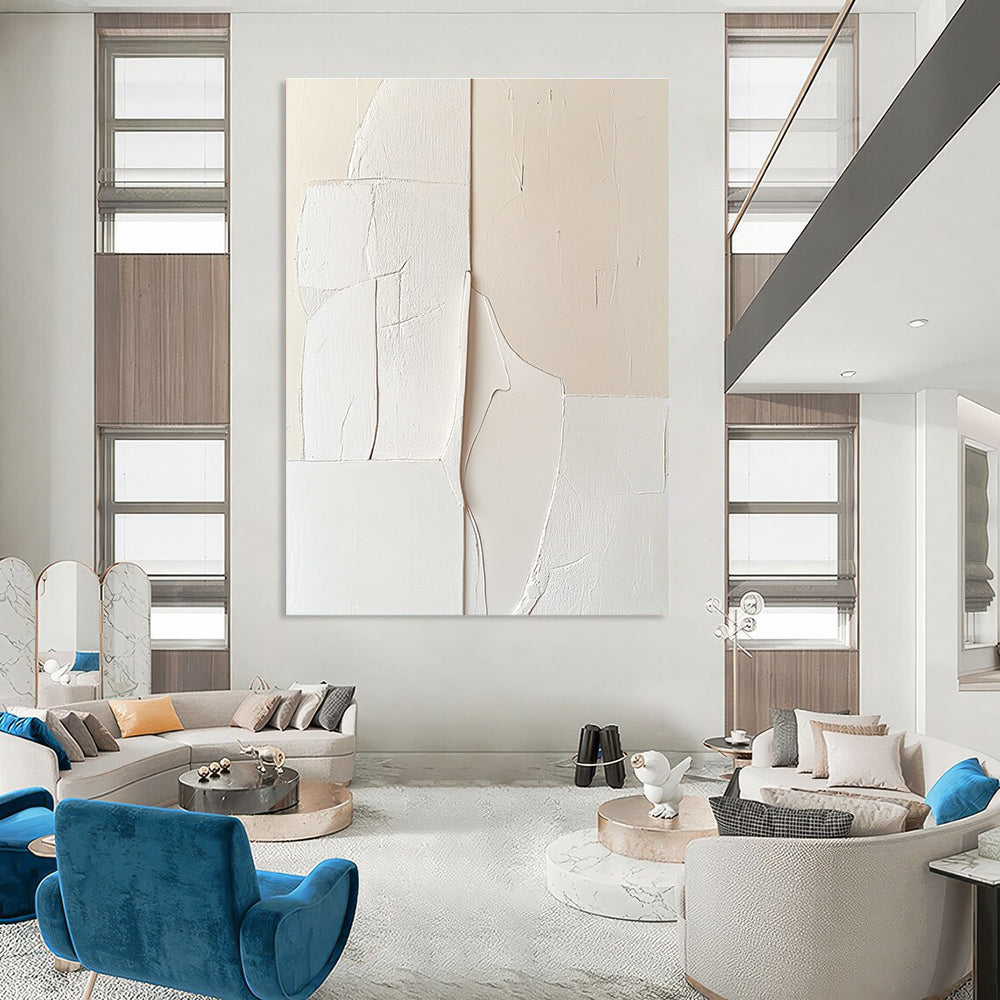 White Textured Shapes Contemporary Abstract Painting for Gallery Walls GAB1514
