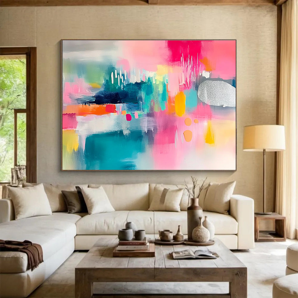Colorful Abstract Composition with Silver Accent Abstract Painting ABS374