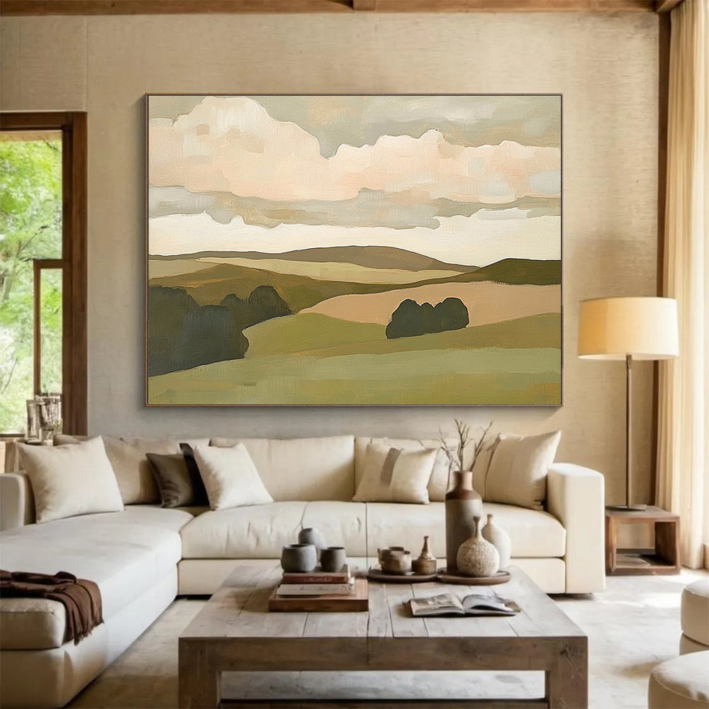 Minimalist Rolling Hills Painting with Soft Earthy Tones ABS563