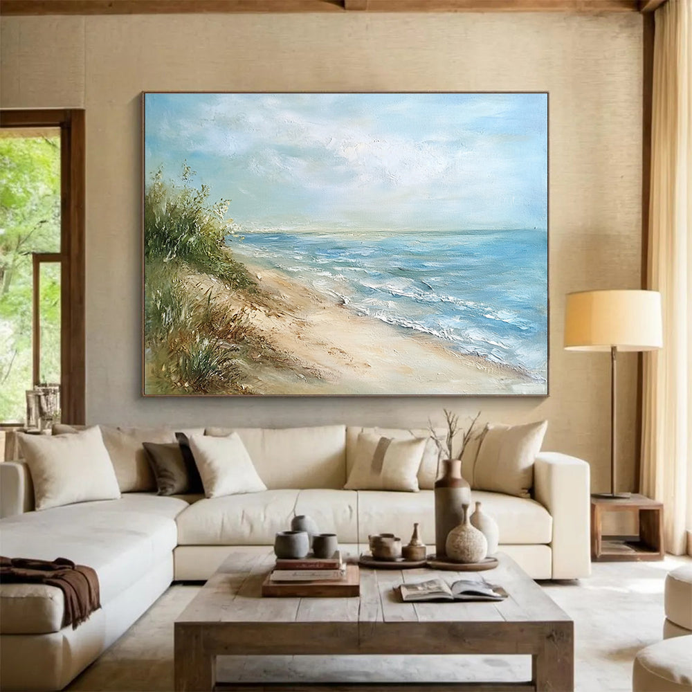 Serene Beach with Dunes Painting with Gentle Coastal Vibes ABS569