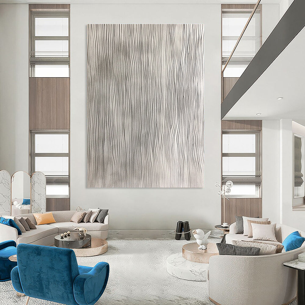 Grey Wavy Lines Minimalist Abstract Painting for Calm Spaces GAB1471