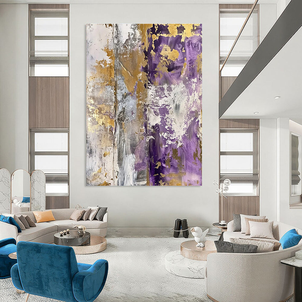 Purple - Gold - Gray Abstract Painting for Upscale Event Venues HENG134