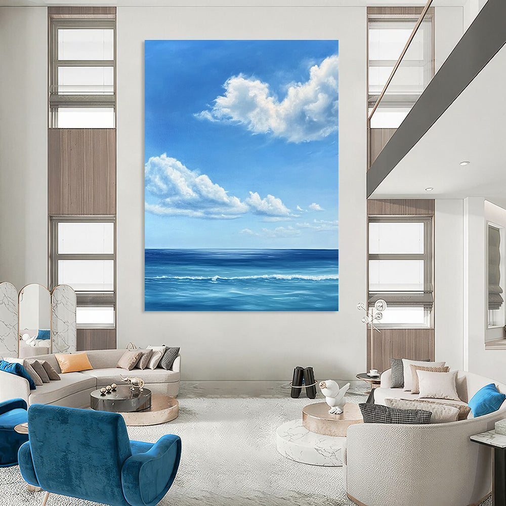 Blue Sky and Ocean Realistic Seascape Painting GAB0376