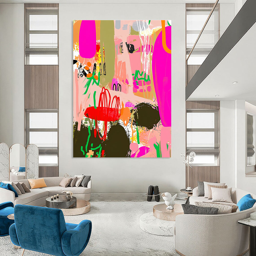 Pink Abstract Garden Painting with Bold Hues GAB0104