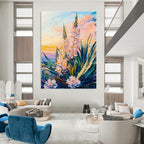 Pastel Floral Sunset Abstract Painting for Romantic Bed and Breakfasts HENG528
