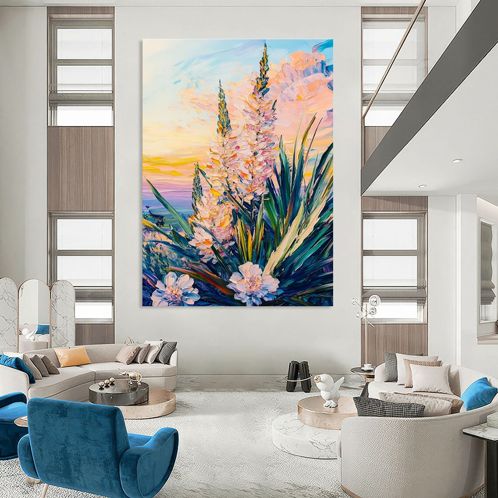 Pastel Floral Sunset Abstract Painting for Romantic Bed and Breakfasts HENG528