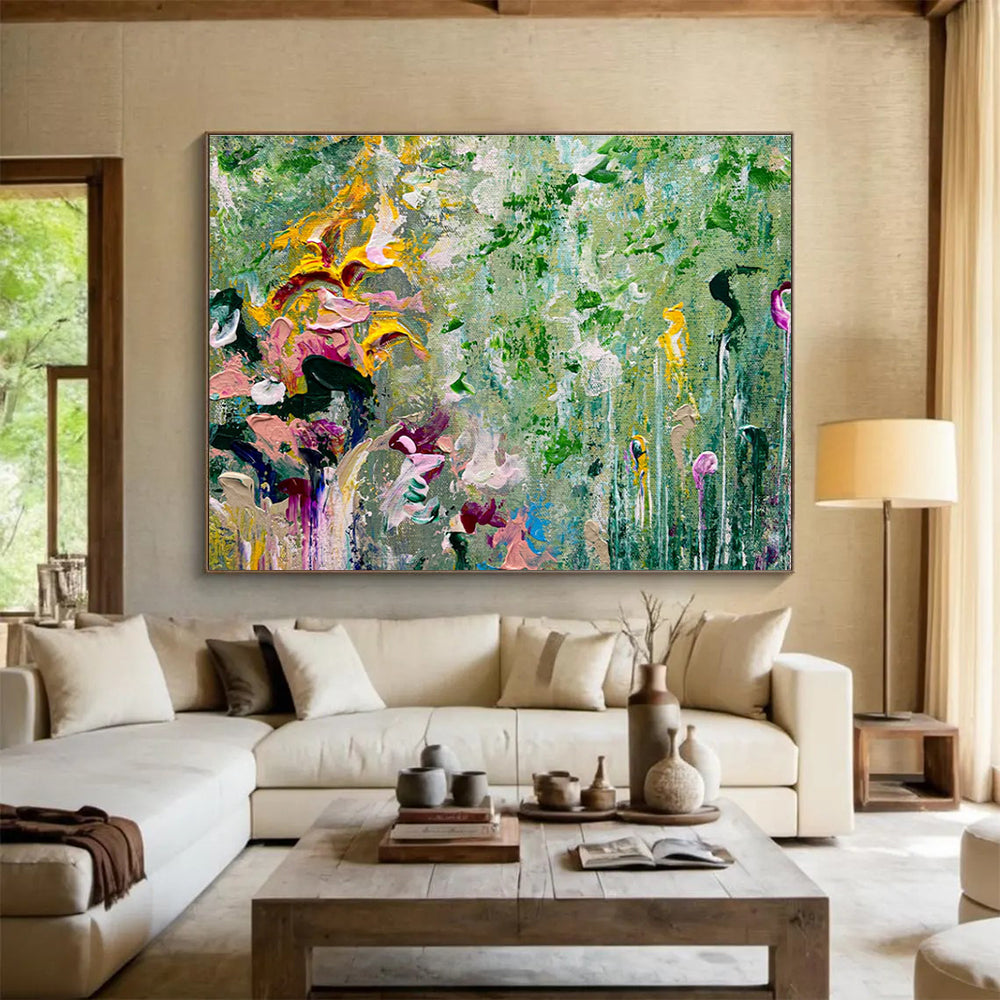 Floral Abstract in Green Painting for Charming Garden Cafes YHT336