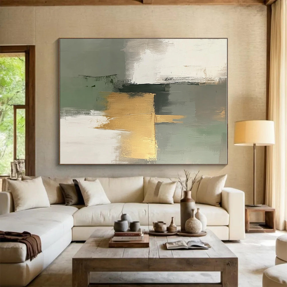 Green Gold Gray Abstract Painting with Natural Elegance WINK558