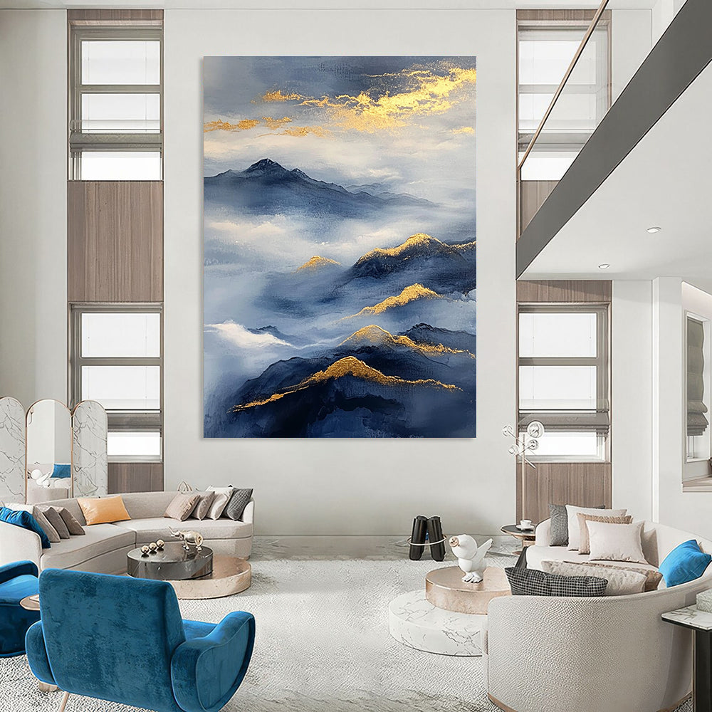 Golden - Accented Mountains Abstract Painting for Serene Spaces GAB0692