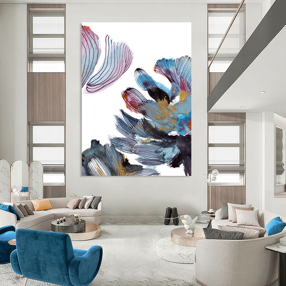 Colorful Floral Abstract with Gold Painting for Luxury Home Salons HENG199