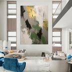 Green - Gray - Gold Abstract Painting for Eco - Friendly Workspaces HENG115