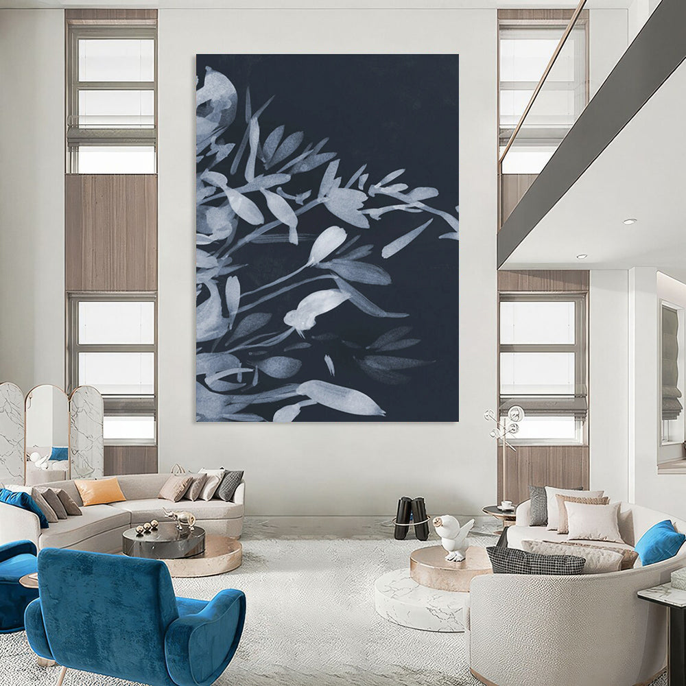 Elegant Monochromatic Floral Silhouette Painting for Sophisticated Spaces HENG239