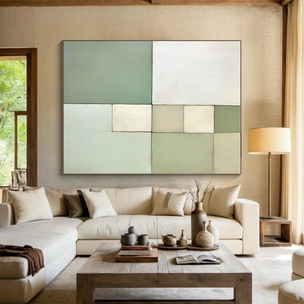 Pastel Green Grid Abstract Painting with Calm Order WINK172