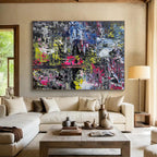 Vibrant Abstract Nightscape Painting for Lively Bar Lounges YHT338