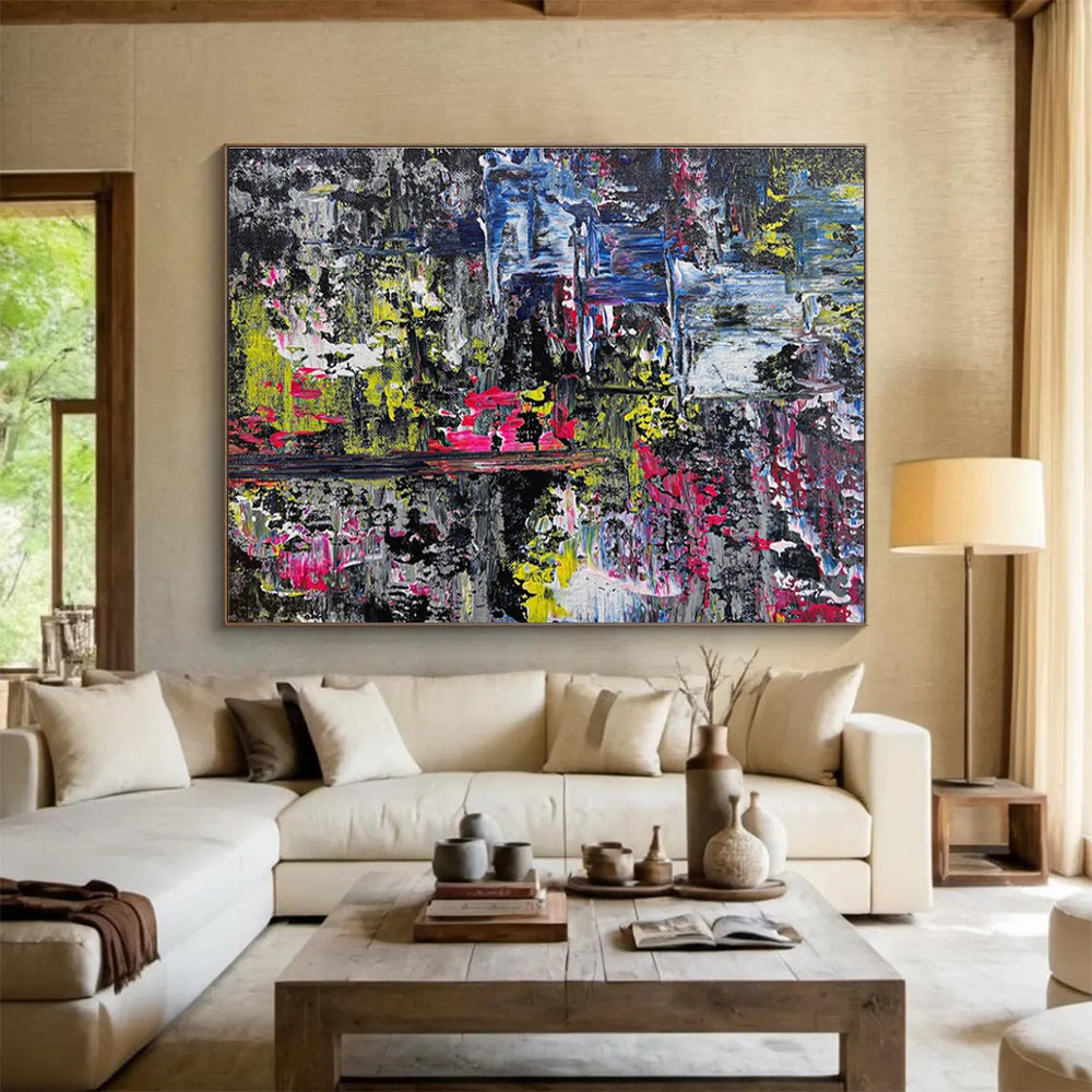 Vibrant Abstract Nightscape Painting for Lively Bar Lounges YHT338