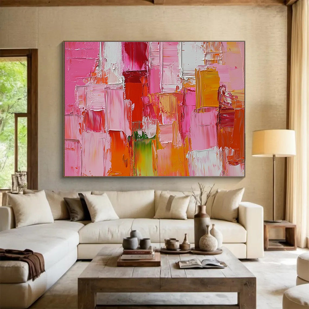 Pink and Red Block Textured Abstract Painting ABS271