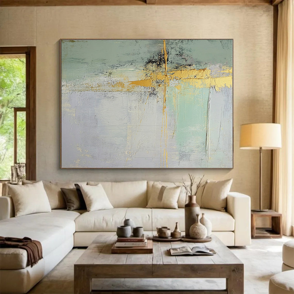 Green Gold Gray Abstract Painting with Calm Refinement WINK529