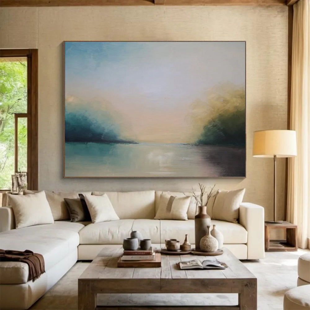 Misty River at Dusk Abstract Painting for Serene Retreats YHT014