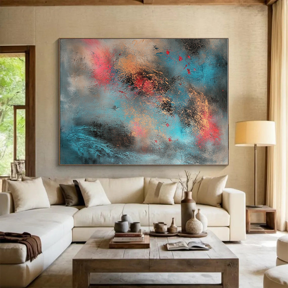 Blue Gold Red Abstract Painting with Ethereal Textures WINK661