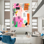 Pink and Green Abstract Doodles Painting of Spontaneous Creativity GAB0115