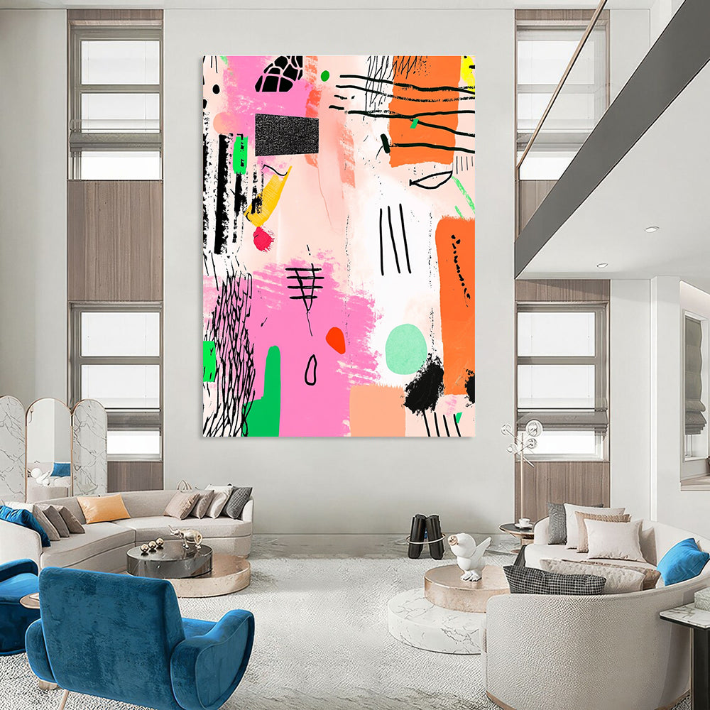 Pink and Green Abstract Doodles Painting of Spontaneous Creativity GAB0115