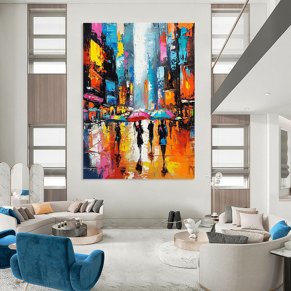 Colorful City Umbrella Scene Abstract Painting for Modern Shopping Malls GAB1267