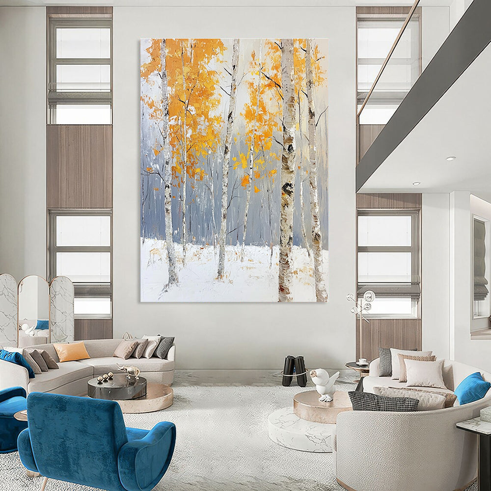 Winter Birch Forest Seasonal Landscape Abstract Painting GAB0274