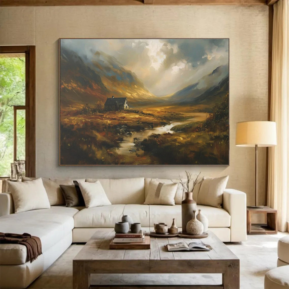 Mountain Cottage Abstract Painting for Rustic Lodge Living Rooms YHT402