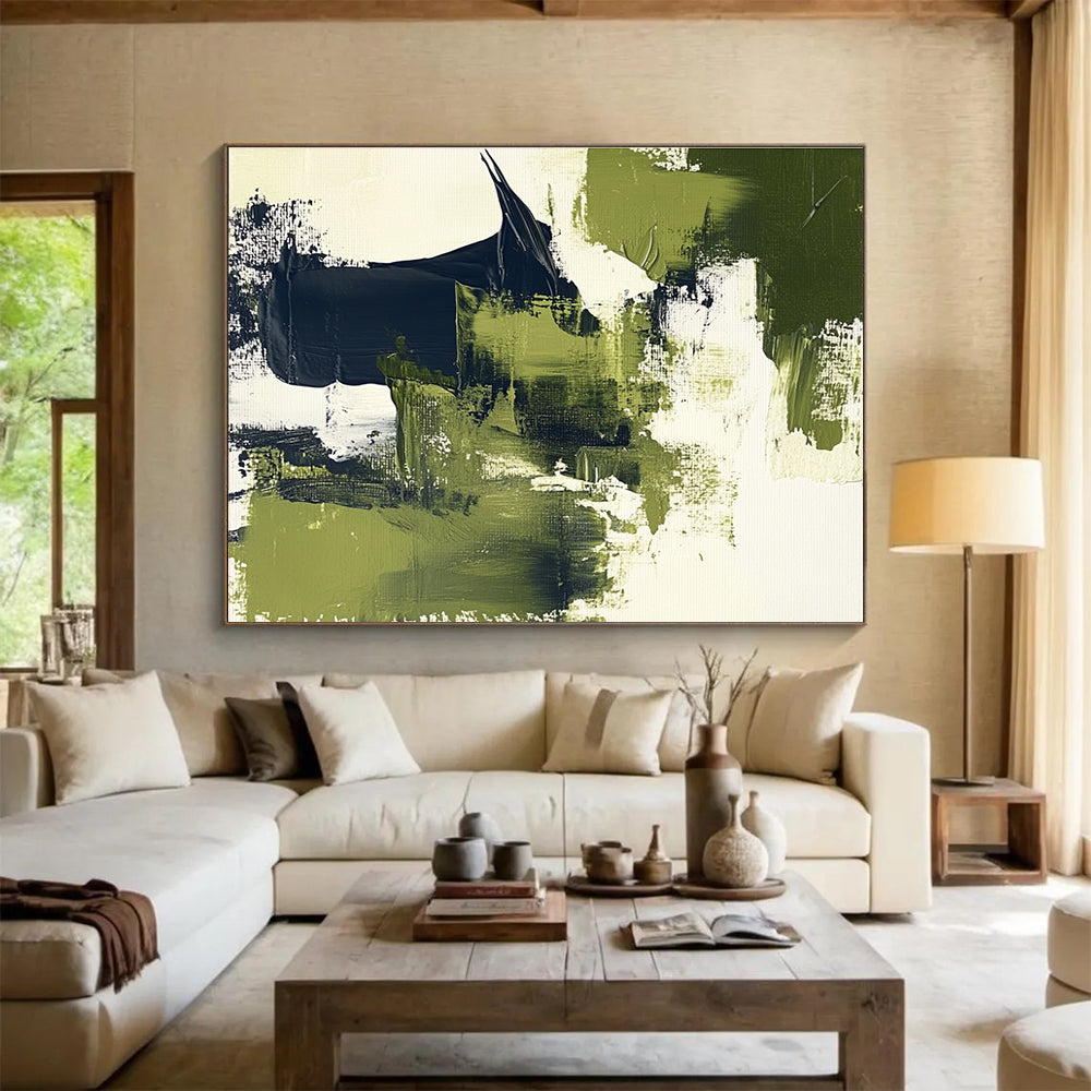 Green, Black and White Abstract Painting with Nature - Inspired Energy ABS407