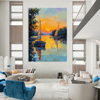 Sunset Sailboats on River Impressionistic Abstract Painting for Relaxing Spaces GAB1463