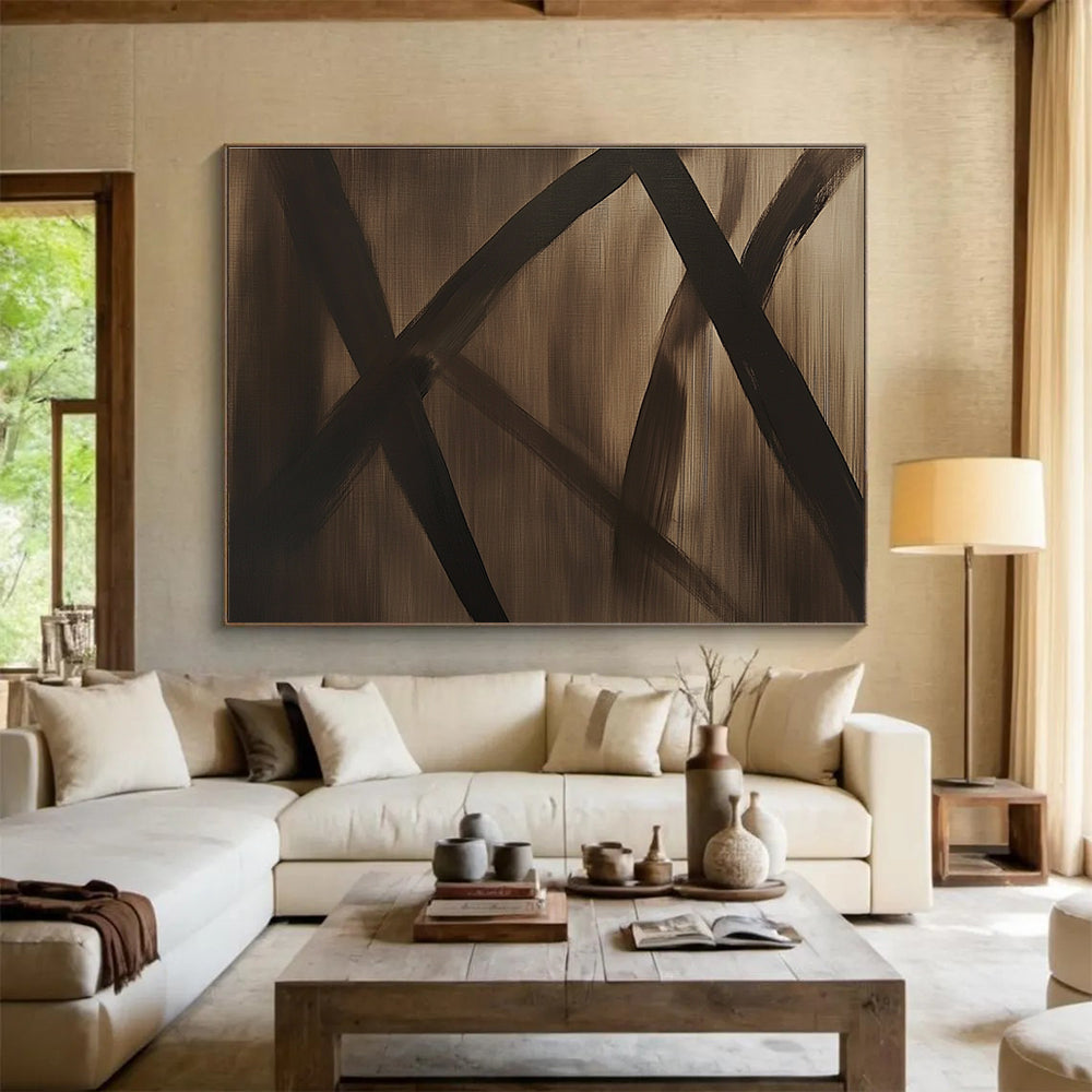 Brown - Black Abstract Lines Painting with Minimalist, Bold Dynamics ABS507