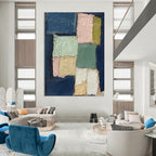 Pastel Patchwork Abstract Painting for Scandinavian - Style Living Rooms HENG013