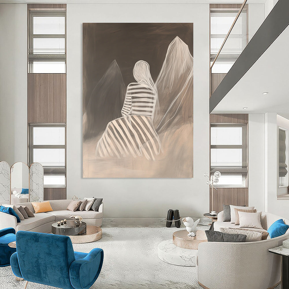 Figure Between Mountains Mysterious Abstract Painting for Thoughtful Spaces GAB1521