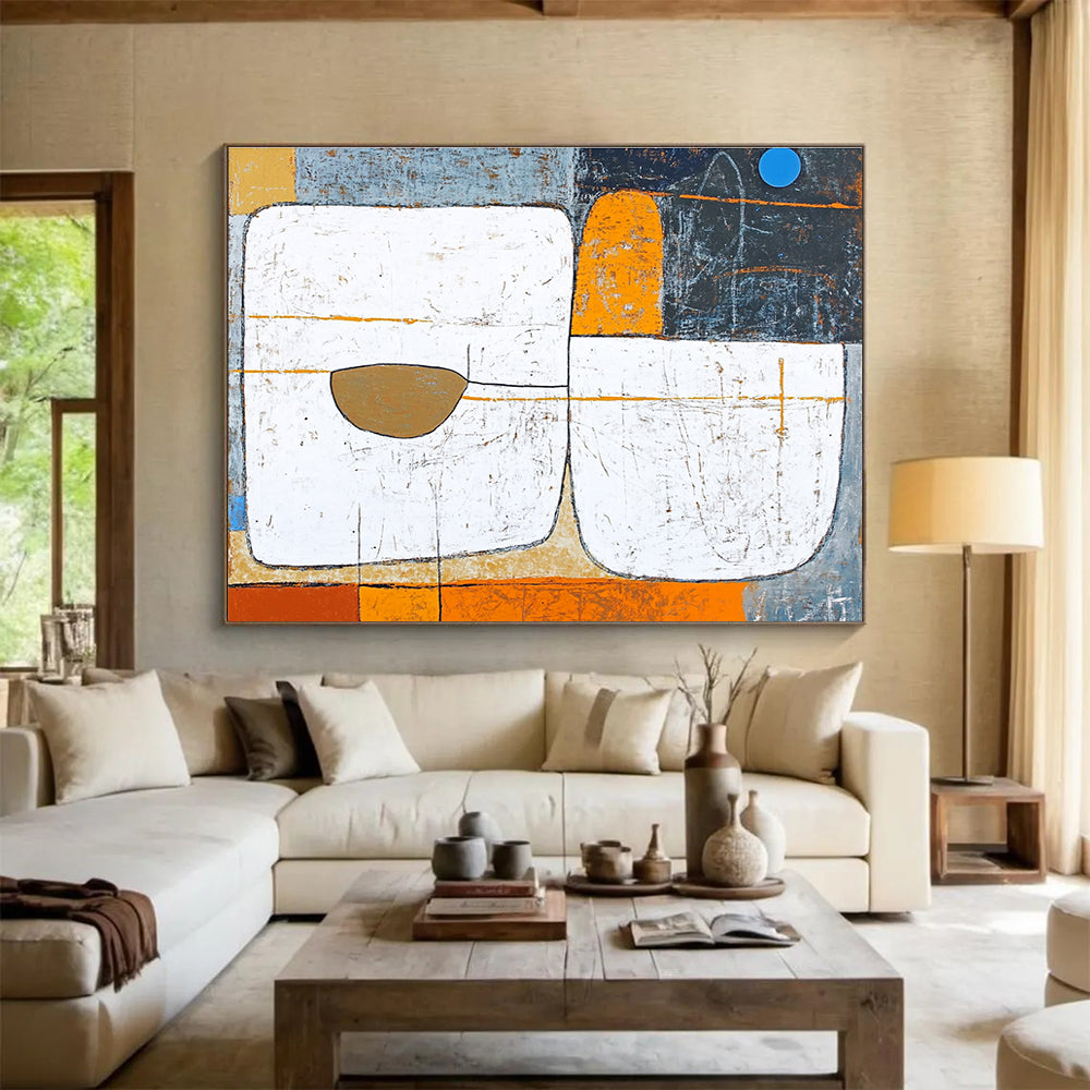 Rustic Geometric Abstract Painting with Earthy Textured Surfaces ABS534
