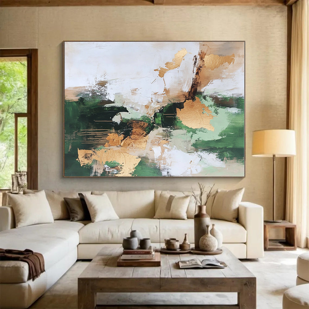 Green Gold White Abstract Painting with Natural Luxury WINK528