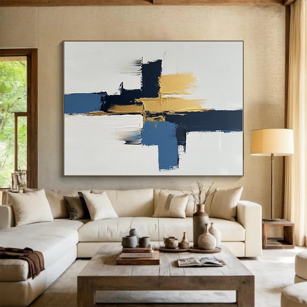 Blue - Gold Abstract Cross Painting with Modern Elegance WINK440