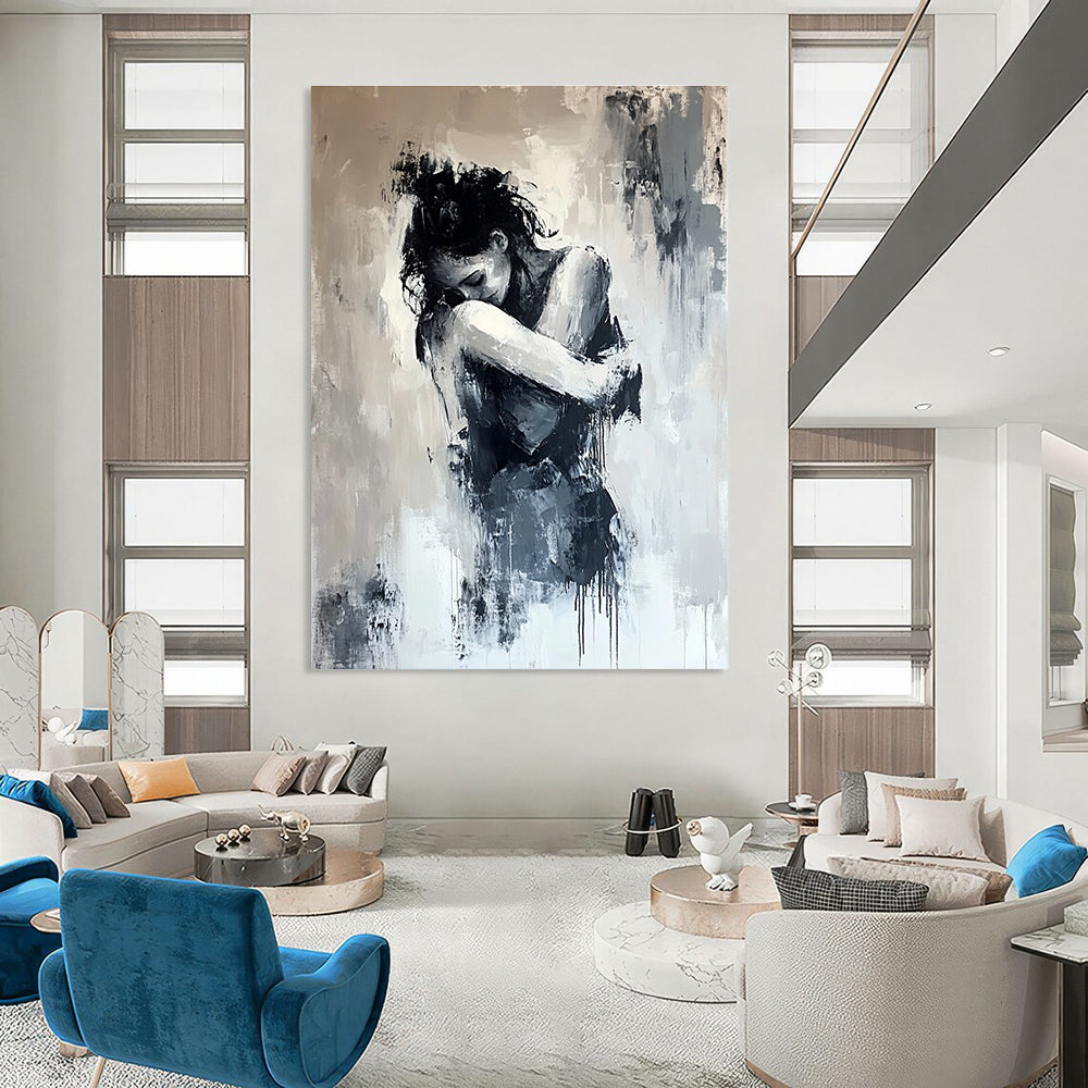 Monochrome Figure Abstract Painting for Emotional Impact GAB0717