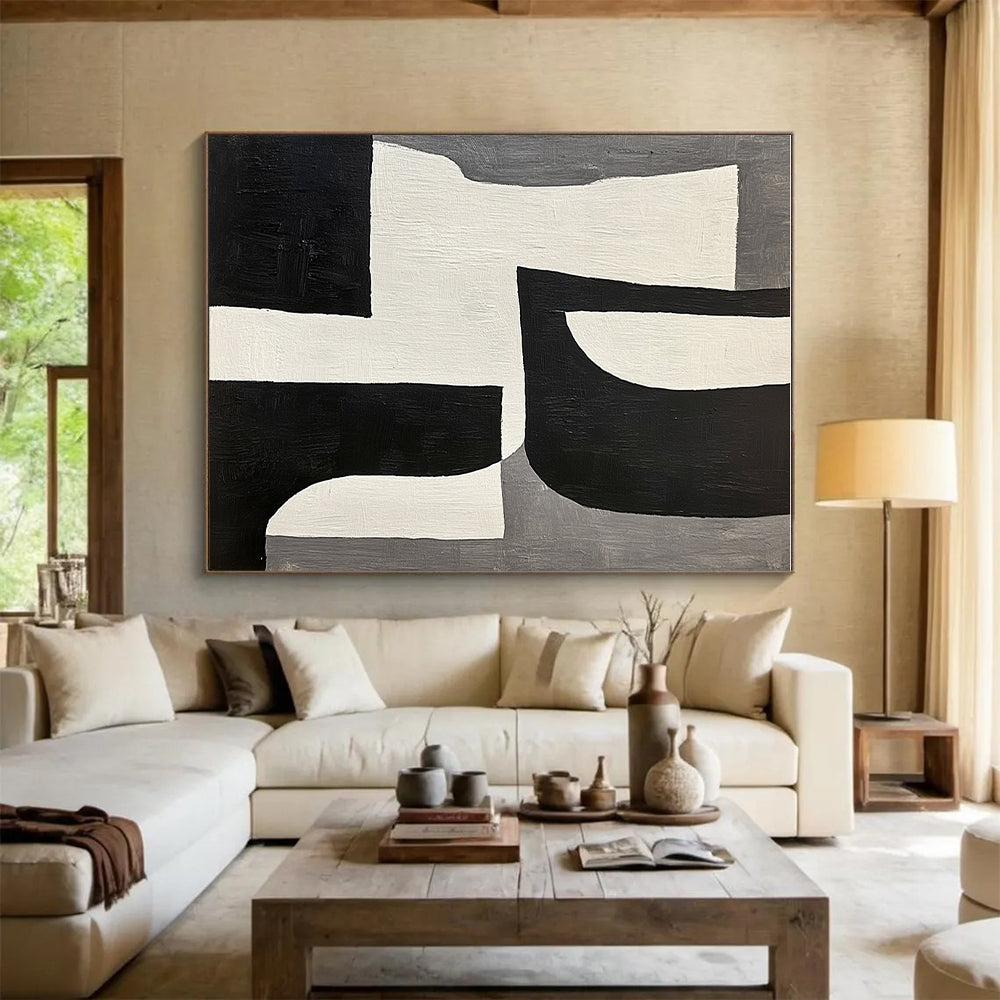 Geometric Black White Gray Abstract Painting with Clean Forms WINK611