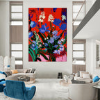 Blue and White Blooms Abstract Painting for Elegant Dining Spaces HENG101