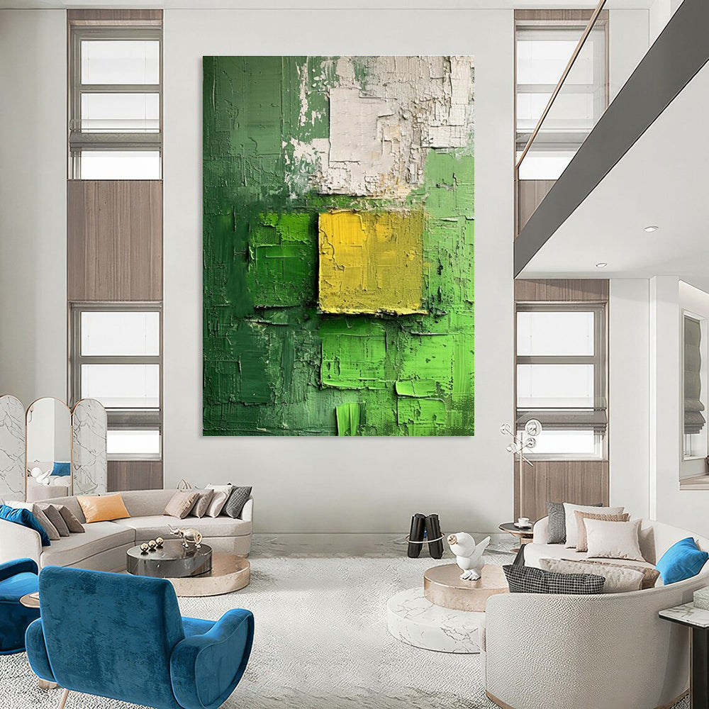 Green and Yellow Textured Abstract Painting for Eco - Friendly Retail Spaces HENG029