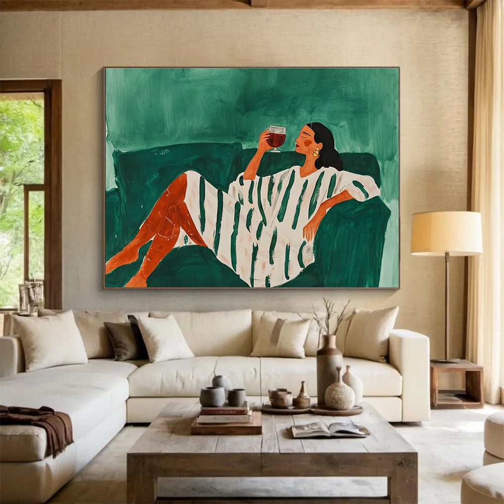 Woman Relaxing with Wine Abstract Painting ABS582