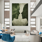 Green Silhouette Faces Mysterious Abstract Painting for Thought - Provoking Spaces GAB1493