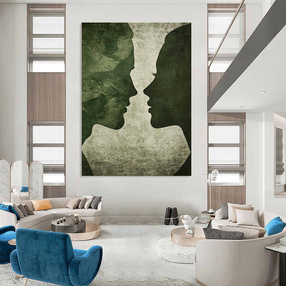 Green Silhouette Faces Mysterious Abstract Painting for Thought - Provoking Spaces GAB1493