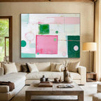 Pink Green White Abstract Painting with Playful Geometry WINK518